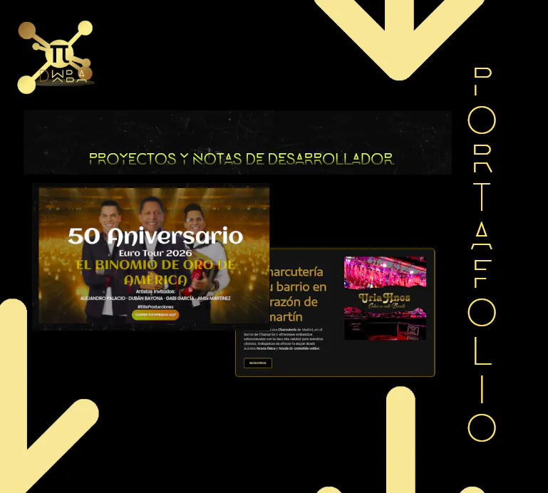 Se muestran dos proyectos que exiten en nuestra página de portafolio, 'El binomio de oro de américa' y 'CharcuteríaUría'